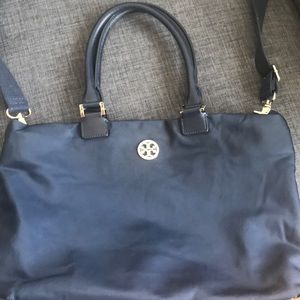 Tory Burch navy blue nylon tote w/ removable strap
